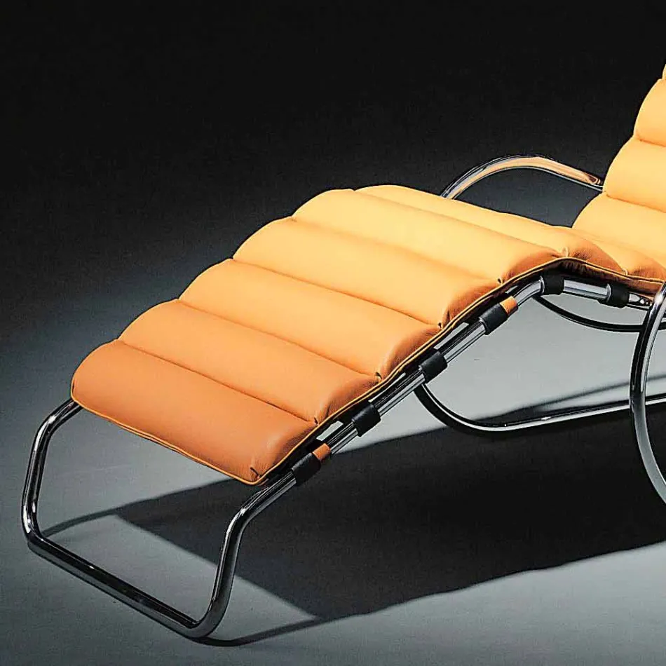 Leather Chaise Longue with Chromed Steel Structure Made in Italy - Beirut Viadurini
