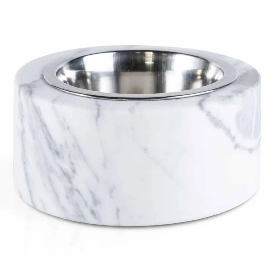 Dogs and Cats Bowl in White Carrara Marble Made in Italy - Ciotta Viadurini