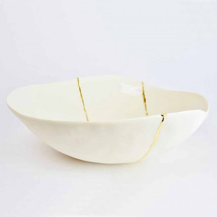 Bowls in White Porcelain and Gold Leaf Italian Luxury Design - Cicatroro Viadurini