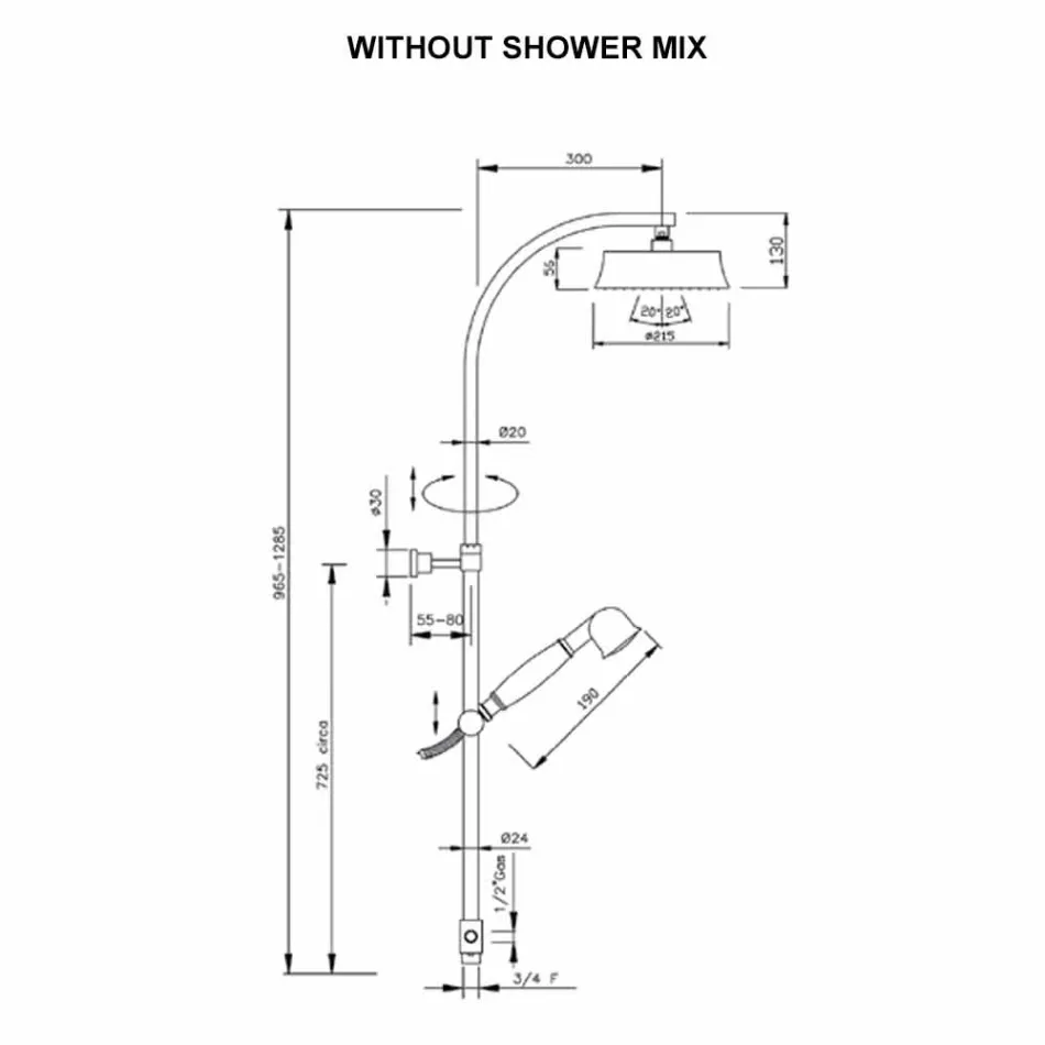 Classic Brass Shower Column with Round Shower Head Made in Italy - Yari Viadurini