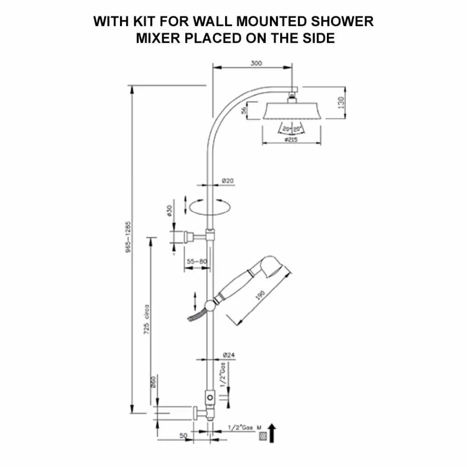 Classic Brass Shower Column with Round Shower Head Made in Italy - Yari Viadurini