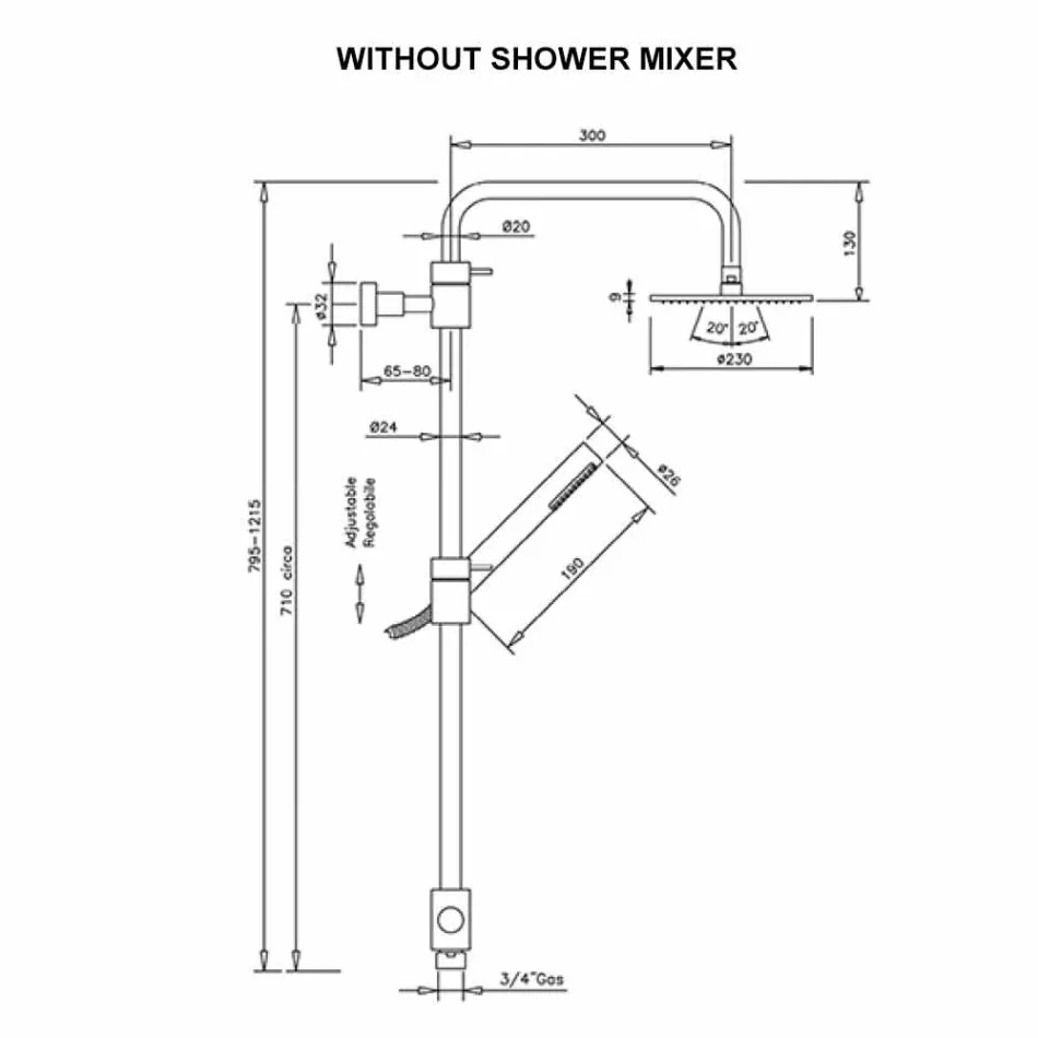 Brass Shower Column with Abs Shower and Made in Italy Shower Head - Hood Viadurini