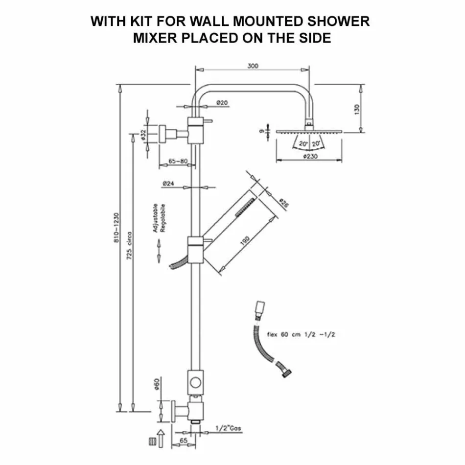 Brass Shower Column with Abs Shower and Made in Italy Shower Head - Hood Viadurini