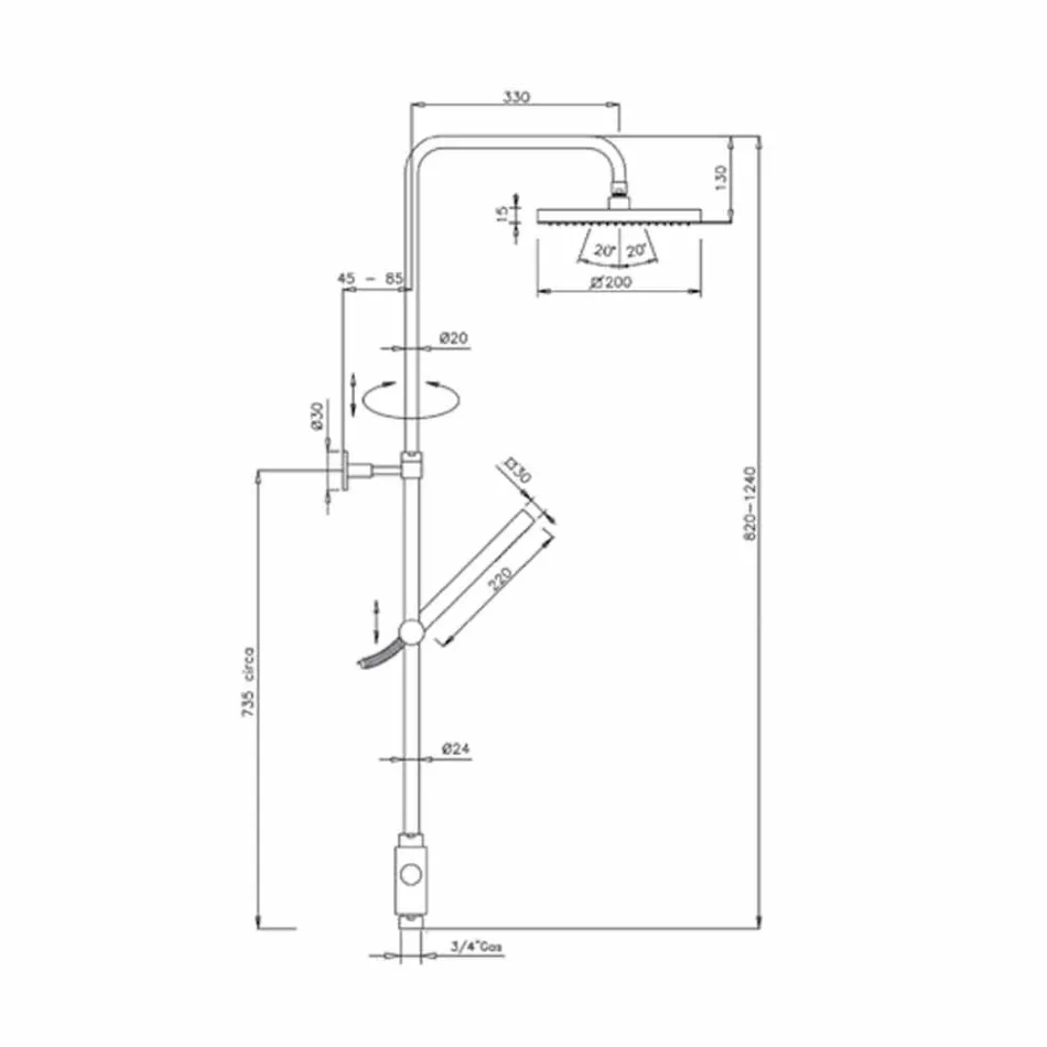 Shower column in brass with shower head and hand shower in Abs Made in Italy - Lesio Viadurini