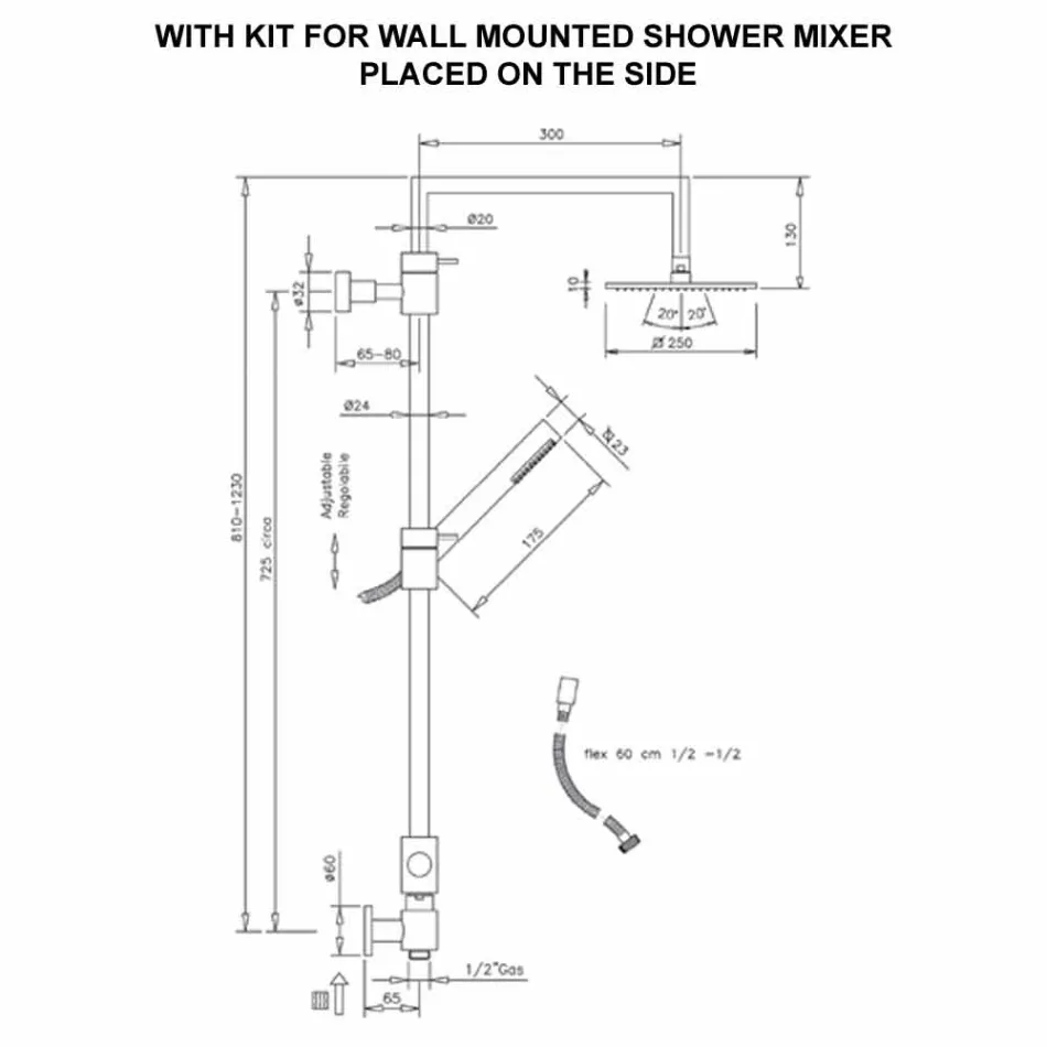 Brass Shower Column with Square Steel Shower Head Made in Italy - Lipari Viadurini