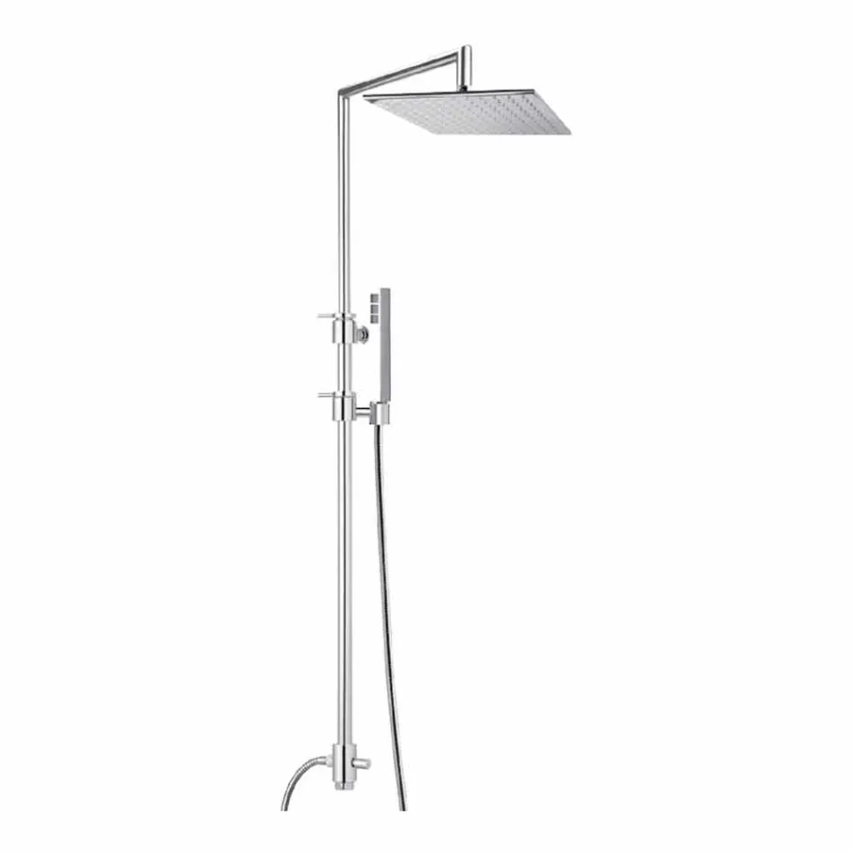 Brass Shower Column with Square Steel Shower Head Made in Italy - Lipari Viadurini