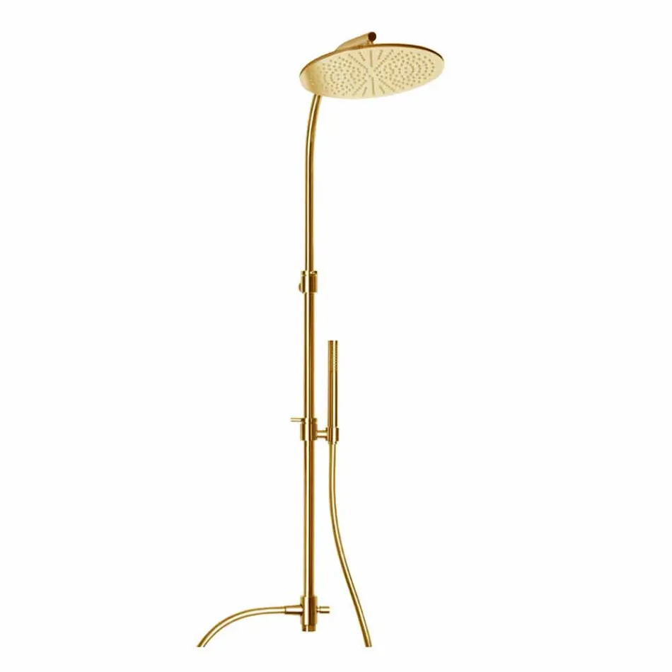 Brass Shower Column with Round Steel Showerhead Made in Italy - Kennedy Viadurini