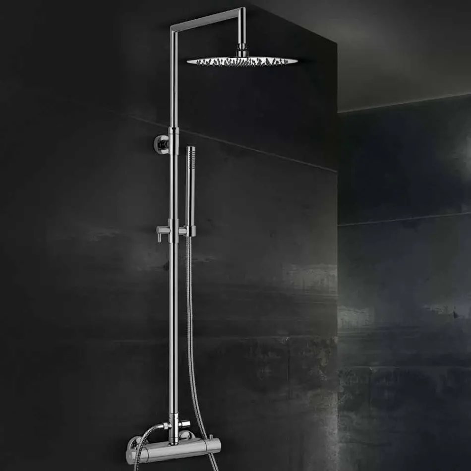 Brass Shower Column with Round Ultrathin Shower Head Made in Italy - Merio Viadurini