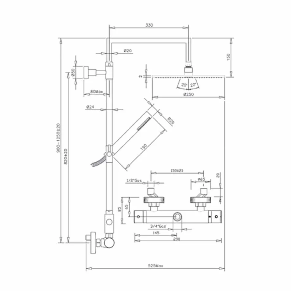 Brass Shower Column with Round Ultrathin Shower Head Made in Italy - Merio Viadurini