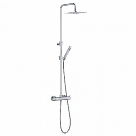 Shower column in chromed brass with square shower head Made in Italy - Griso Viadurini