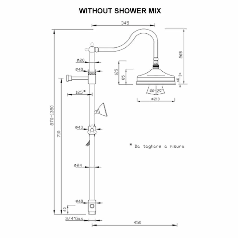 Brass Shower Column Without Mixer Classic Design Made in Italy - Yunda Viadurini