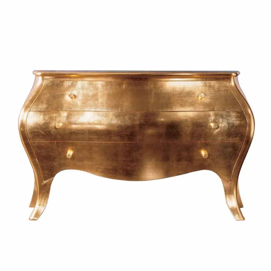Dresser 3 drawers in solid gold wood design, made in Italy, Giotto Viadurini