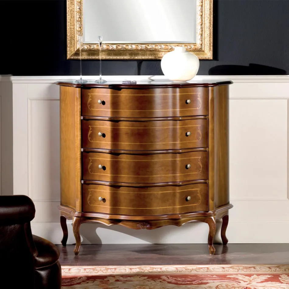 Dresser 3 or 4 Drawers in Luxury Inlaid Wood Made in Italy - Leonor Viadurini