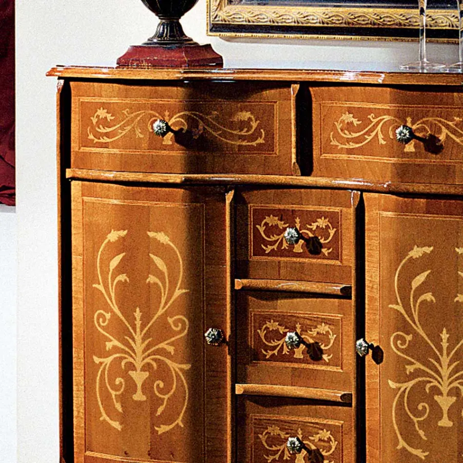 Classic Style Dresser in Wood 2 Doors and 5 Drawers Made in Italy - Luxury Viadurini