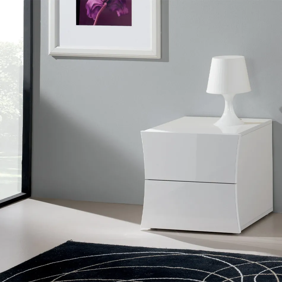 Bedside Bedroom 2 Drawers White Wood Arch Design - Sabine Viadurini