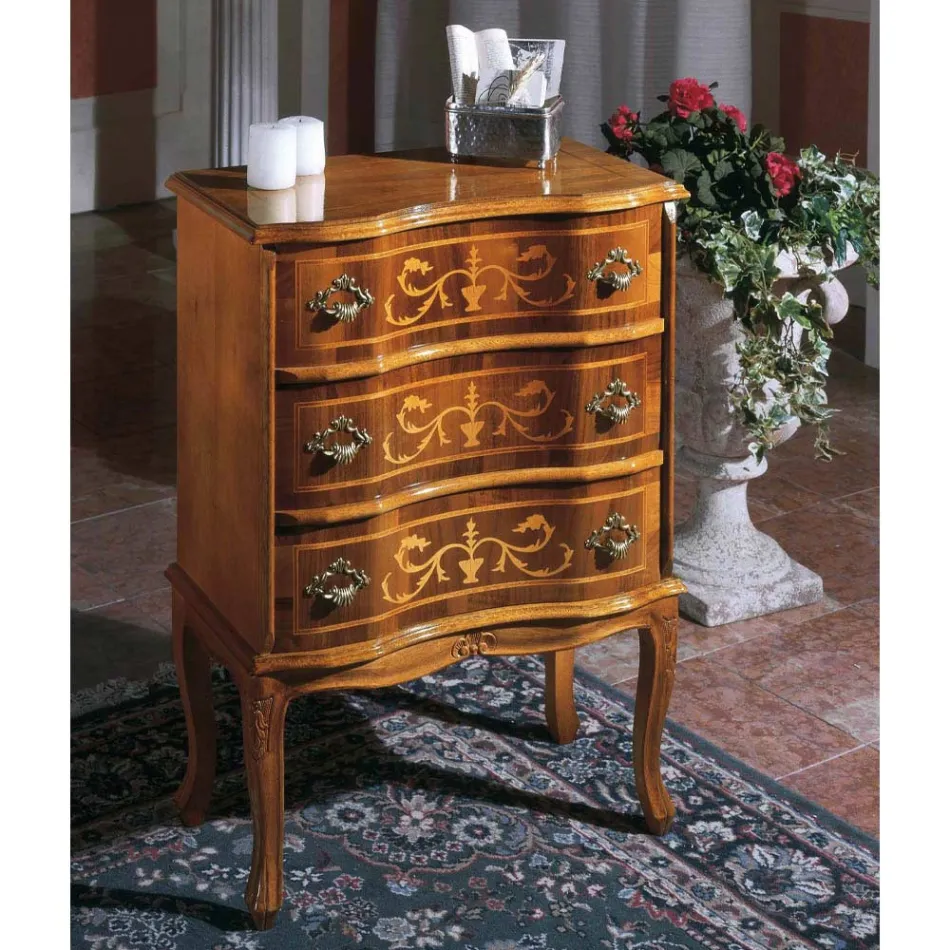 Bedside Table with Drawers in Walnut or White Wood Made in Italy - Elegant Viadurini