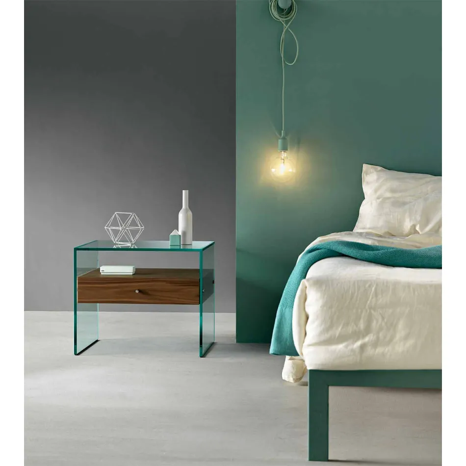 Modern design bedside table in extra-clear glass Made in Italy - Secret Viadurini