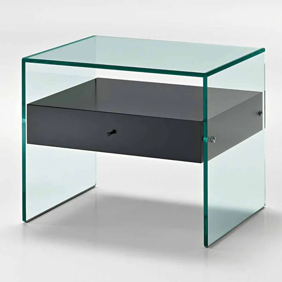 Modern design bedside table in extra-clear glass Made in Italy - Secret Viadurini