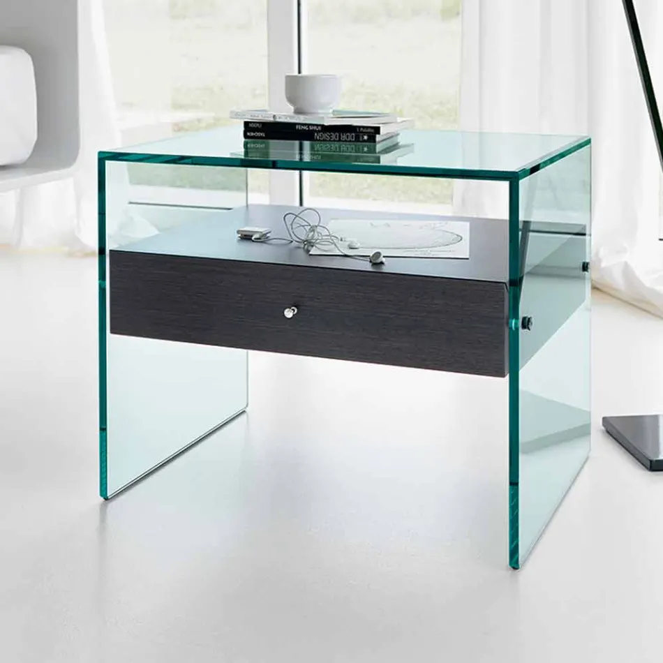 Modern design bedside table in extra-clear glass Made in Italy - Secret Viadurini
