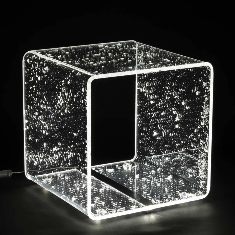 Luminous Bedside Table in Acrylic Crystal and Gold, Silver or Copper Leaf - Gnassi Viadurini