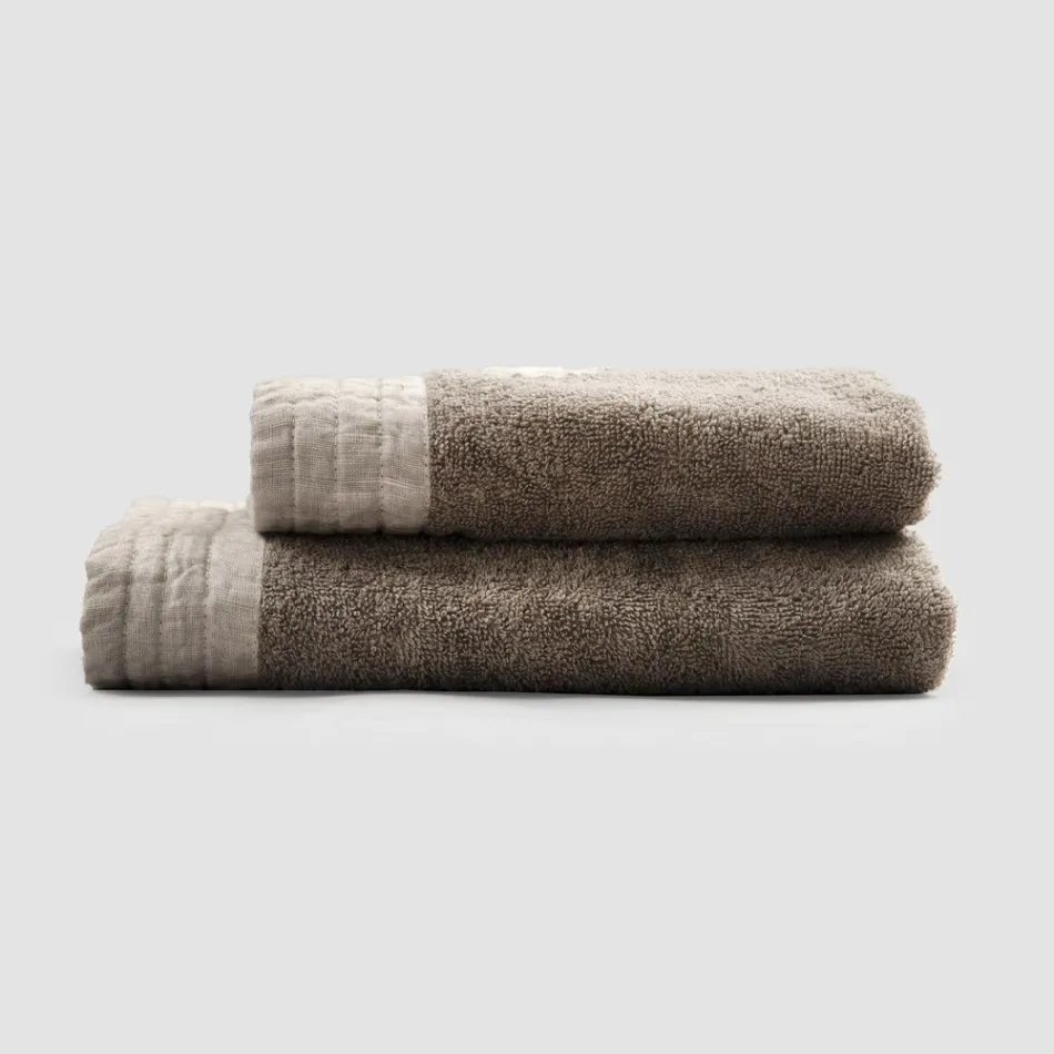 Complete set of face towel and guest towel in terry and linen blend - Kilim Viadurini