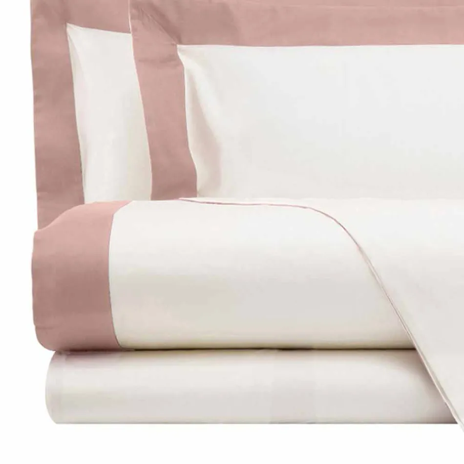 Satin Sheet Set for Double Bed with Colored Edges - Hyacinth Viadurini