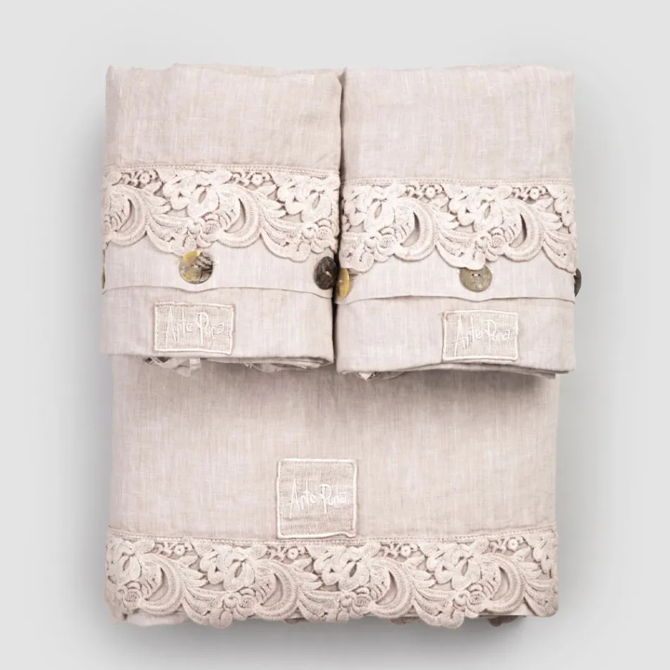 Double Sheet Set in Light Linen and Armonia Lace 2 Colors - Dettox Viadurini