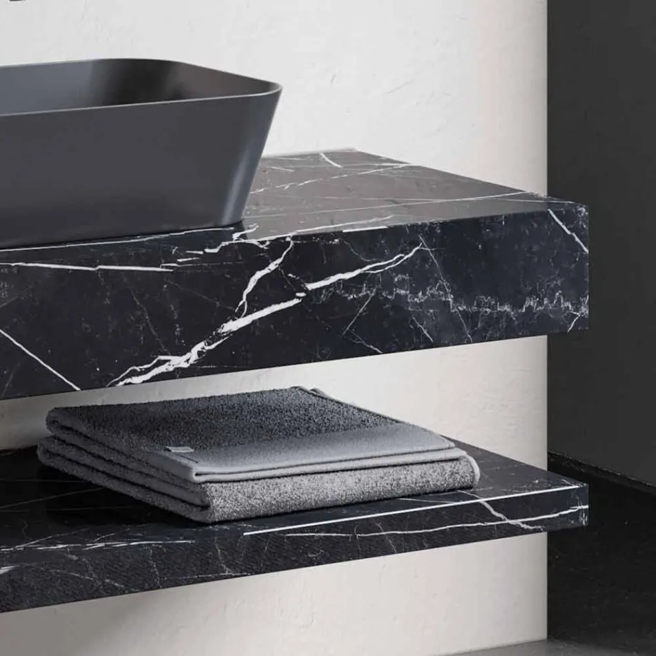 Composition 3 Bathroom Furniture in Gres and Washbasin in Vetrochina 3 Colors - Ramentina Viadurini