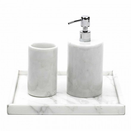 Composition Bathroom Accessories in White Carrara Marble Made in Italy - Tuono Viadurini