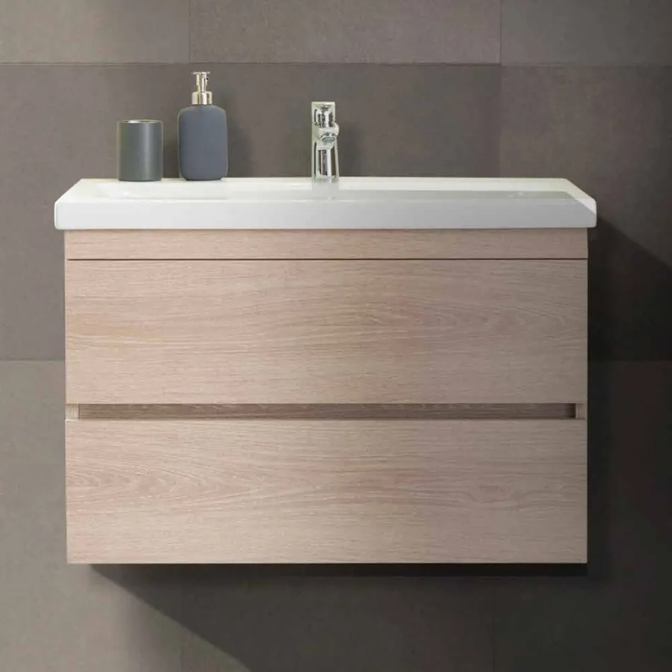 Suspended Bathroom Furniture Composition in Oak Melamine - Becky Viadurini