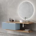 Tiffany Blue and Oak Bathroom Composition with Mirror Made in Italy - Ermes