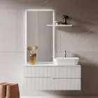 White Bathroom Composition with Mirror and Shelf Made in Italy - Ares Viadurini
