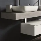 Concrete Color and Matt White Bathroom Composition with Washbasin, Mirror and Base - Palom Viadurini