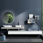 Concrete Color and Matt White Bathroom Composition with Washbasin, Mirror and Base - Palom Viadurini