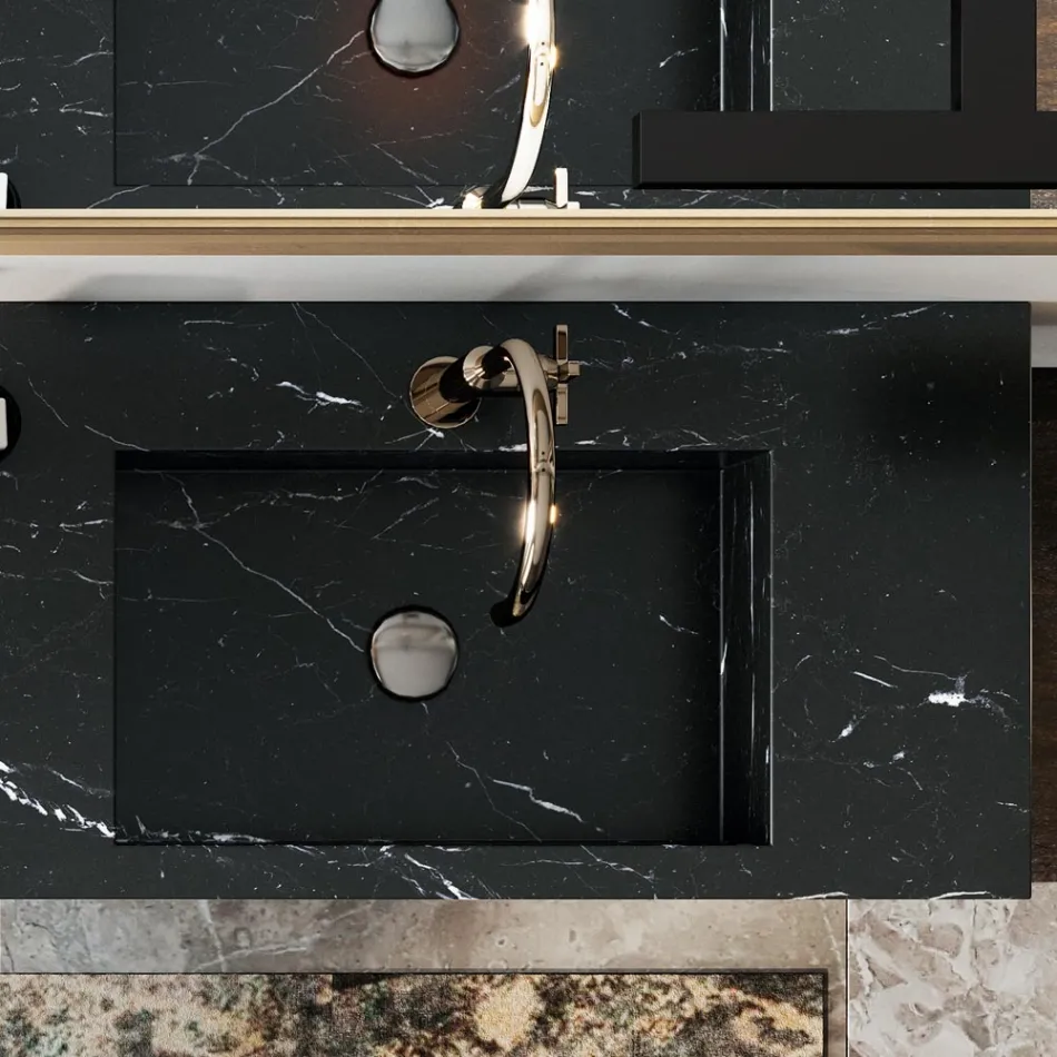 Bathroom Composition Complete with Mirror and Double Washbasin Made in Italy - Palom Viadurini