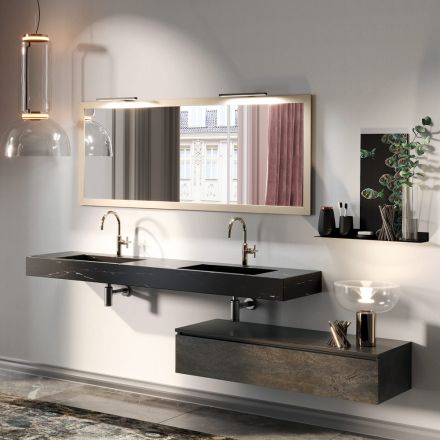 Bathroom Composition Complete with Mirror and Double Washbasin Made in Italy - Palom Viadurini
