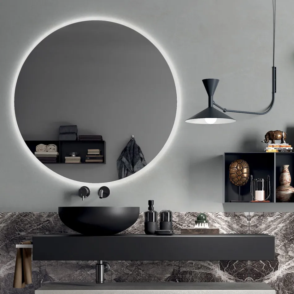 Bathroom Composition Complete with Mirror, Washbasin, Base and Top Made in Italy - Palom Viadurini