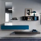 Bathroom Composition Complete with Mirror, Ceramic Washbasin Made in Italy - Palom Viadurini