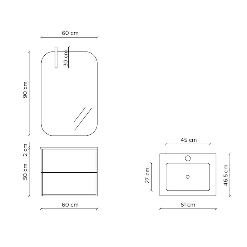Bathroom Composition Composed of Mirror and Anti-Scratch Base Made in Italy - Kilos Viadurini