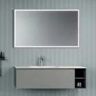 Bathroom Composition with 1 Base with 1 Drawer and Open Compartment and Mirror - Titan Viadurini