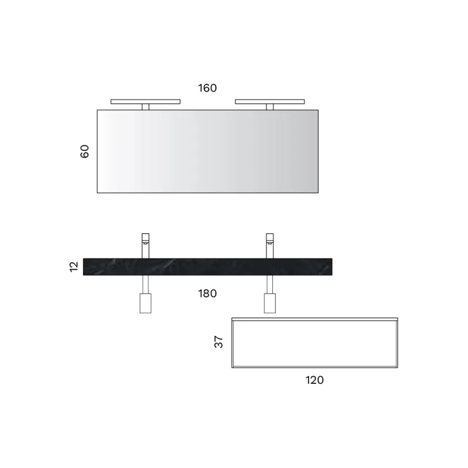 Bathroom Composition with 1 White Drawer, Mirror and Marquina HPL Shelf - Velaria Viadurini