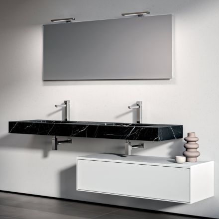 Bathroom Composition with 1 White Drawer, Mirror and Marquina HPL Shelf - Velaria Viadurini