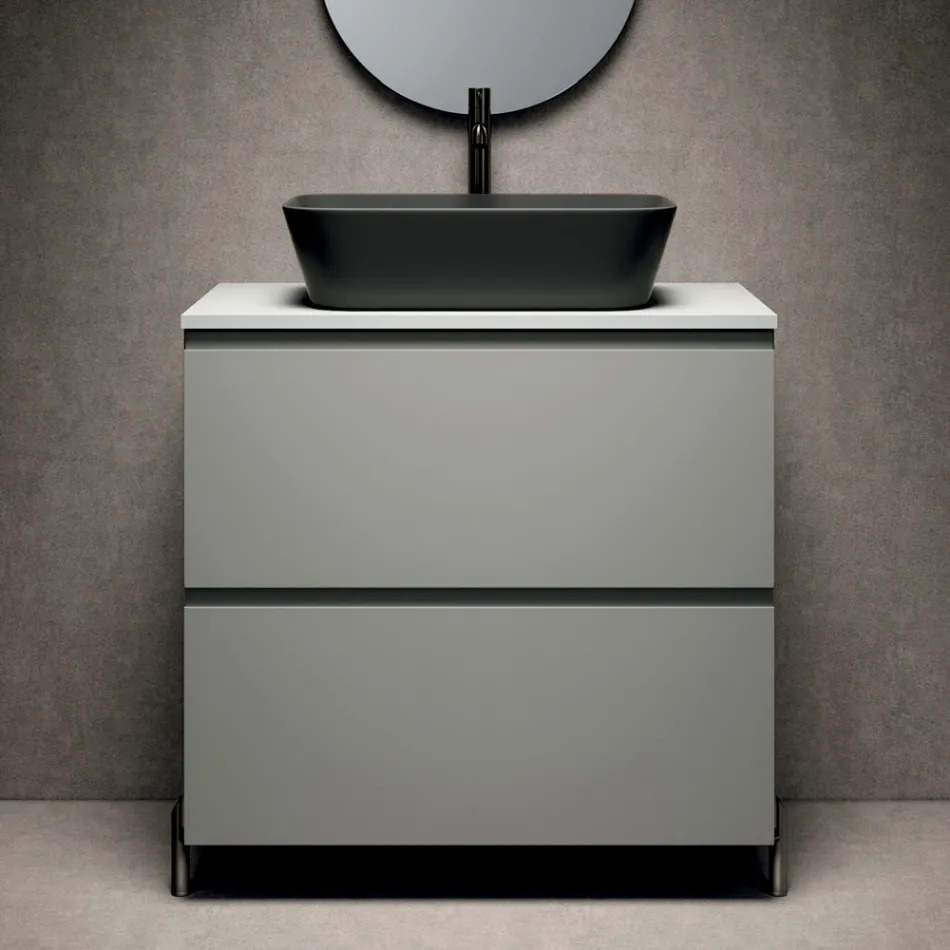 Bathroom Composition with 1 Drawer, Anthracite Resin Sink and Mirror - Titan Viadurini
