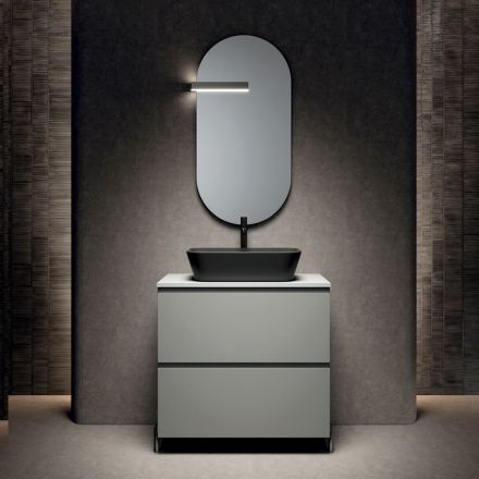 Bathroom Composition with 1 Drawer, Anthracite Resin Sink and Mirror - Titan Viadurini