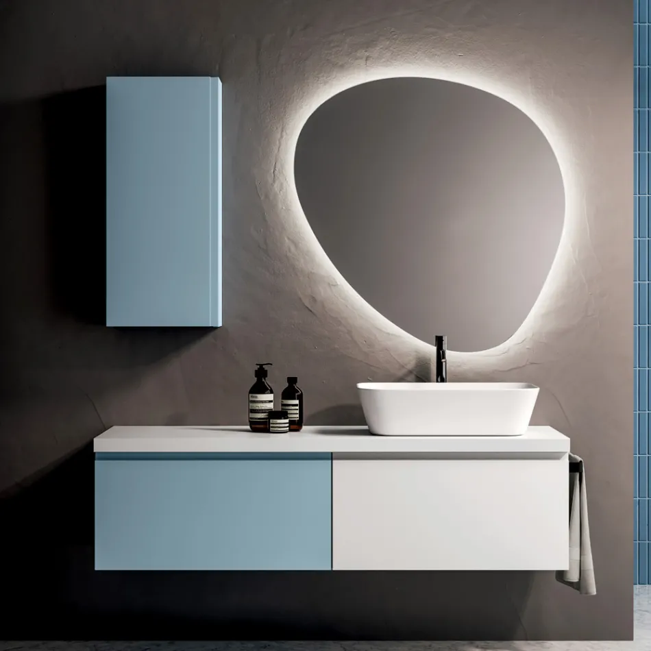 Bathroom Composition with 2 Bases with 1 Drawer Each and Mirror - Titan Viadurini