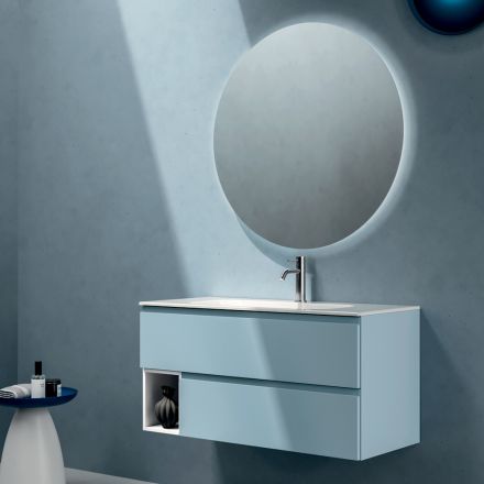 Bathroom Composition with 2 Drawers, 1 Open Compartment and Mirror - Titan Viadurini