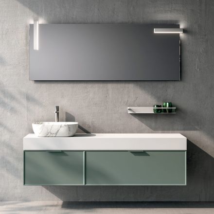 Bathroom Composition with 2 Drawers, Calacatta Ceramic Sink and Mirror - Orione Viadurini