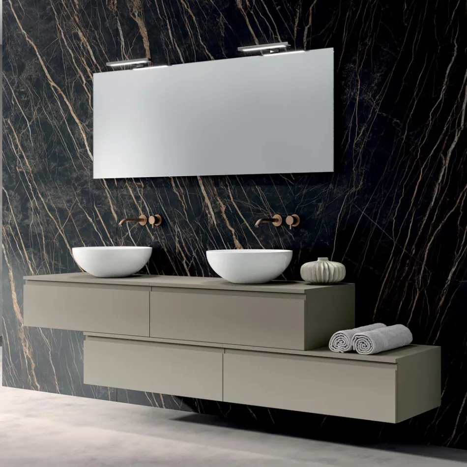 Bathroom Composition with 4 Drawers, 2 Ceramic Sinks and Mirror - Titan Viadurini