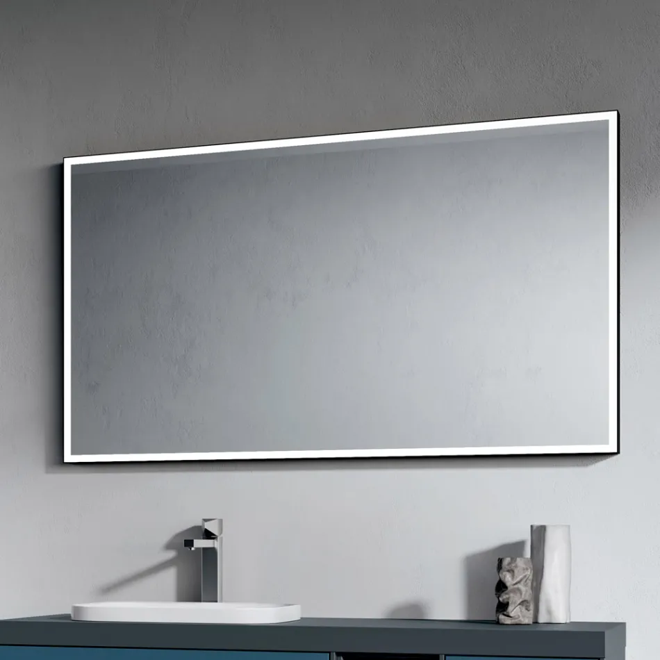 Bathroom Composition with 4 Avio Blue Drawers, Mirror and Sink - Velaria Viadurini