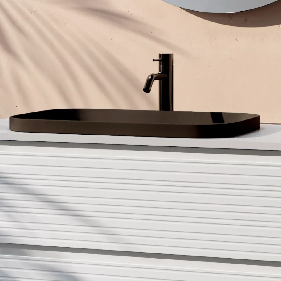 Bathroom Composition with 4 Drawers, Black Ceramic Sink and Mirror - Elios Viadurini